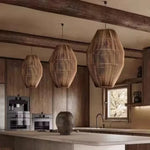 Suspension rattan tressée moderne naturelle salon chambre lumière chaîne métallique