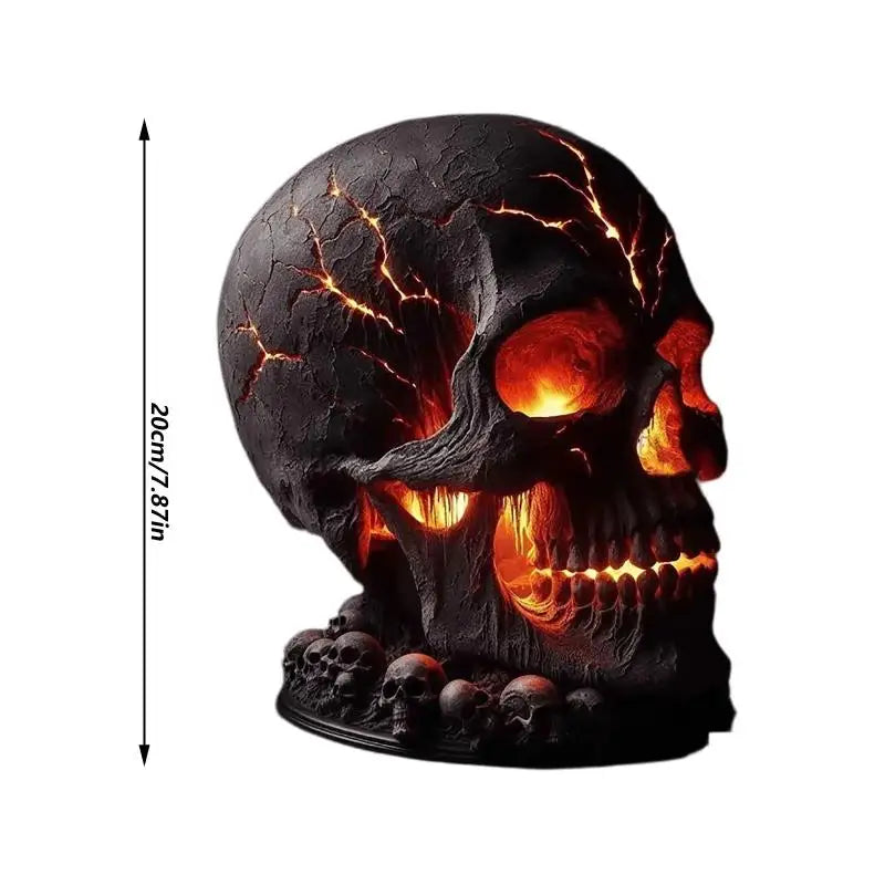 lampe table crâne magma noir orange rouge dents lumineuses Halloween articulée détaillée festive