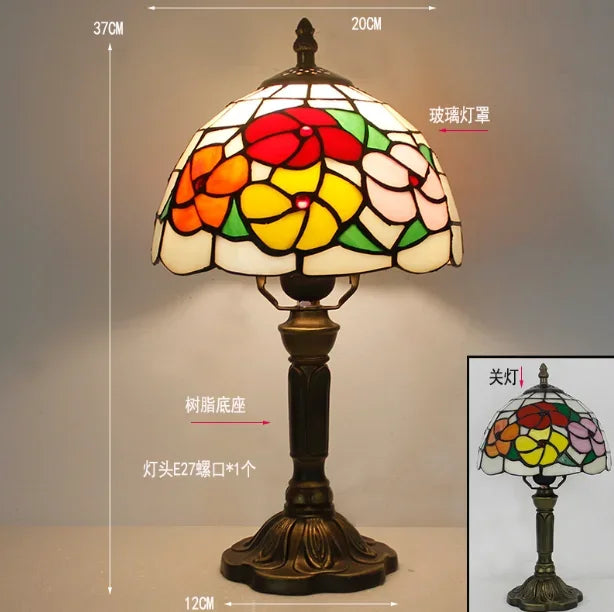 lampe table art nouveau tiffany multicolore base sculptée interrupteur bouton