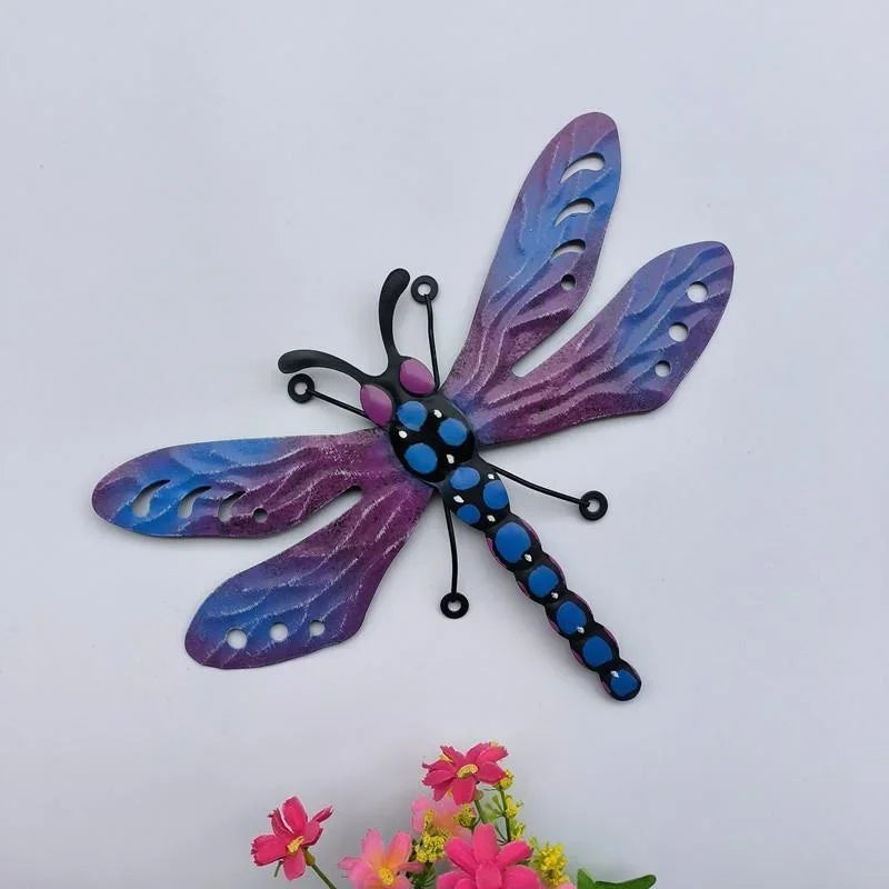 sculpture métal libellule abeille couleur aile transparente artisanale jardin extérieur decoration vertical horizontal