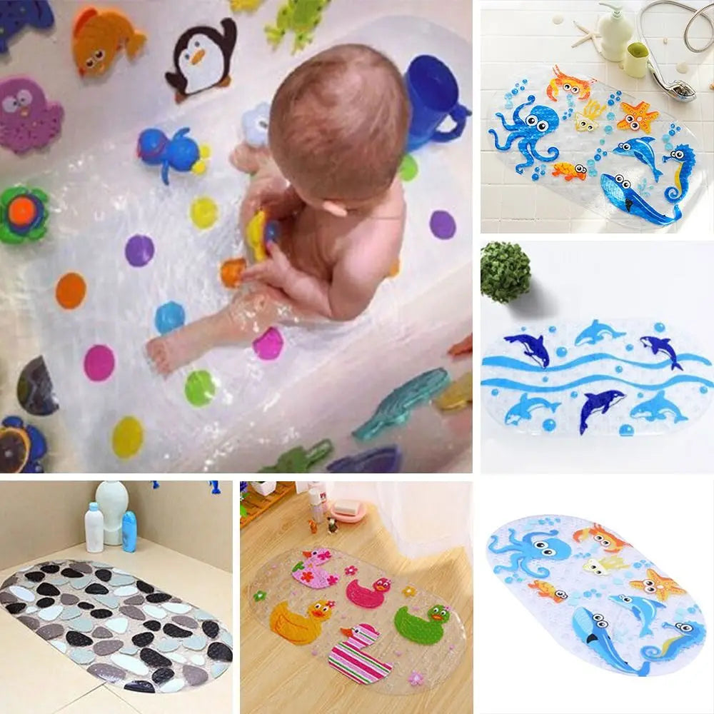 tapis bain antidérapant animaux marins poissons dauphins motifs floraux enfantin ludique transparent ventouses