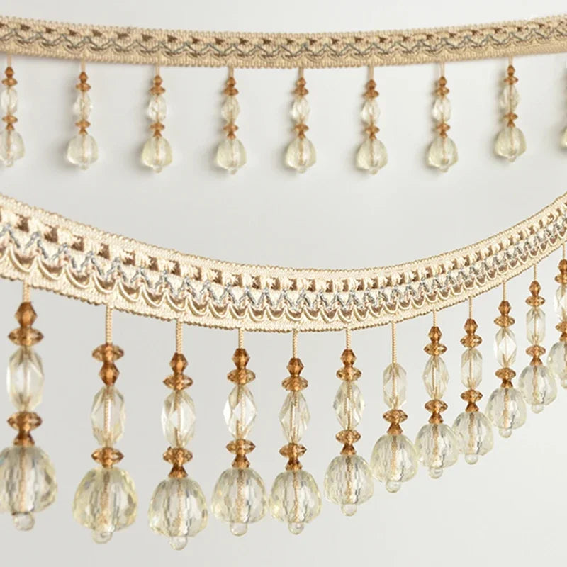 ruban brodé pendantes bleu marron beige rose doré élégant semi transparent rideau décoration maison