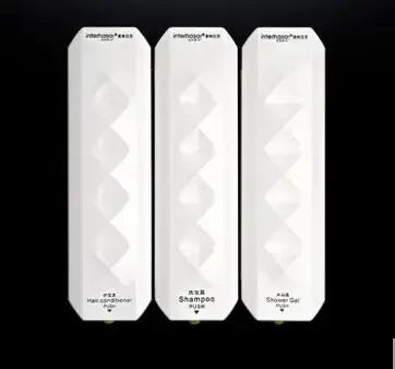 shampooing liquide flacon blanc rayures diagonales moderne adhésif salle bain 350ml