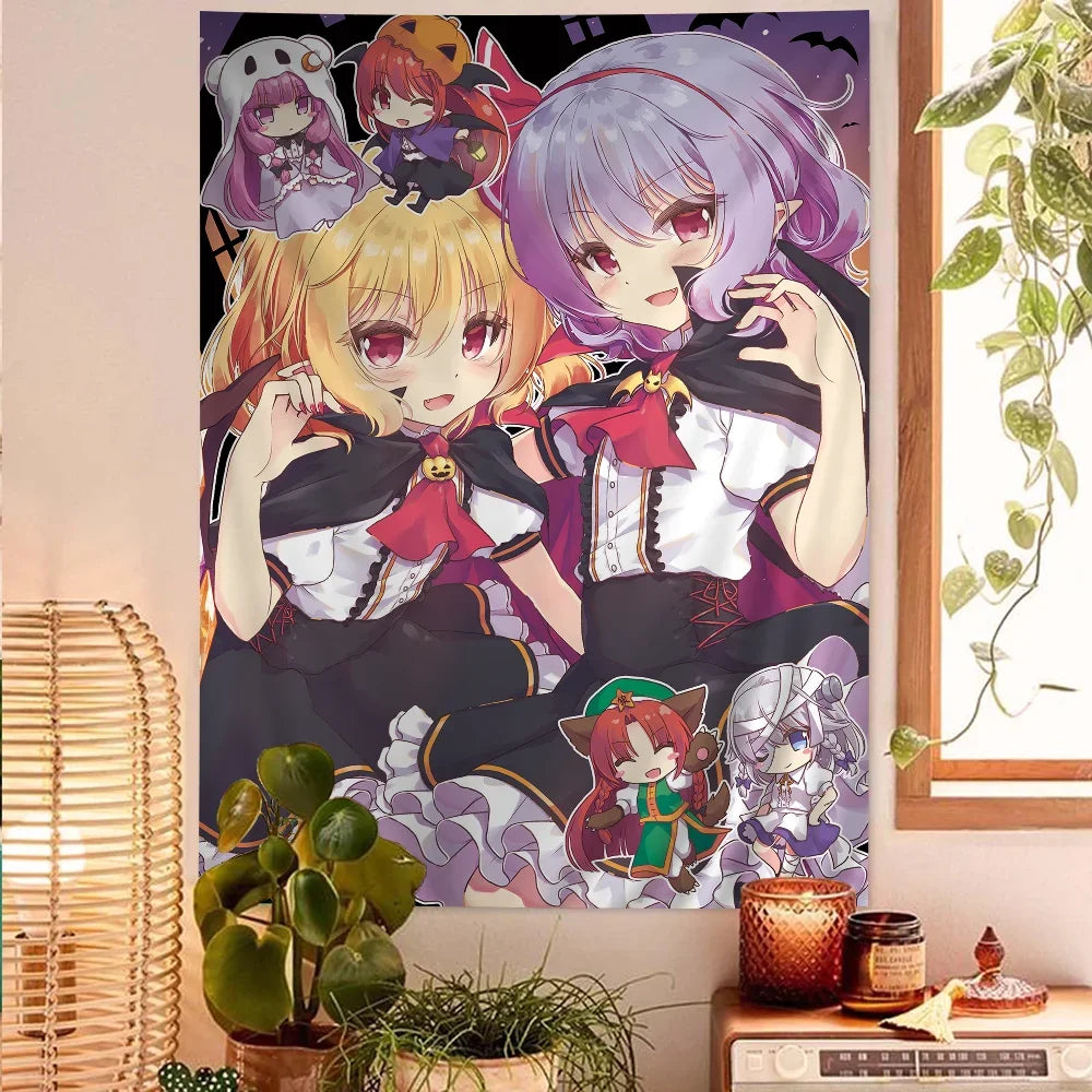 tapisserie anime personnages servantes polyester rouge blanc violet bleu multicolore illustration affiche
