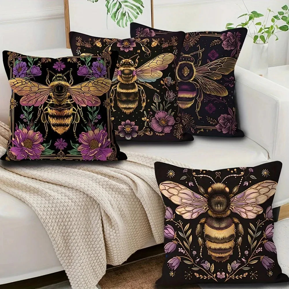 taie d'oreiller abeille vintage fleurs noir polyester lit chambre décoration maison opacité