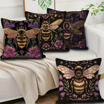 taie d'oreiller abeille vintage fleurs noir polyester lit chambre décoration maison opacité