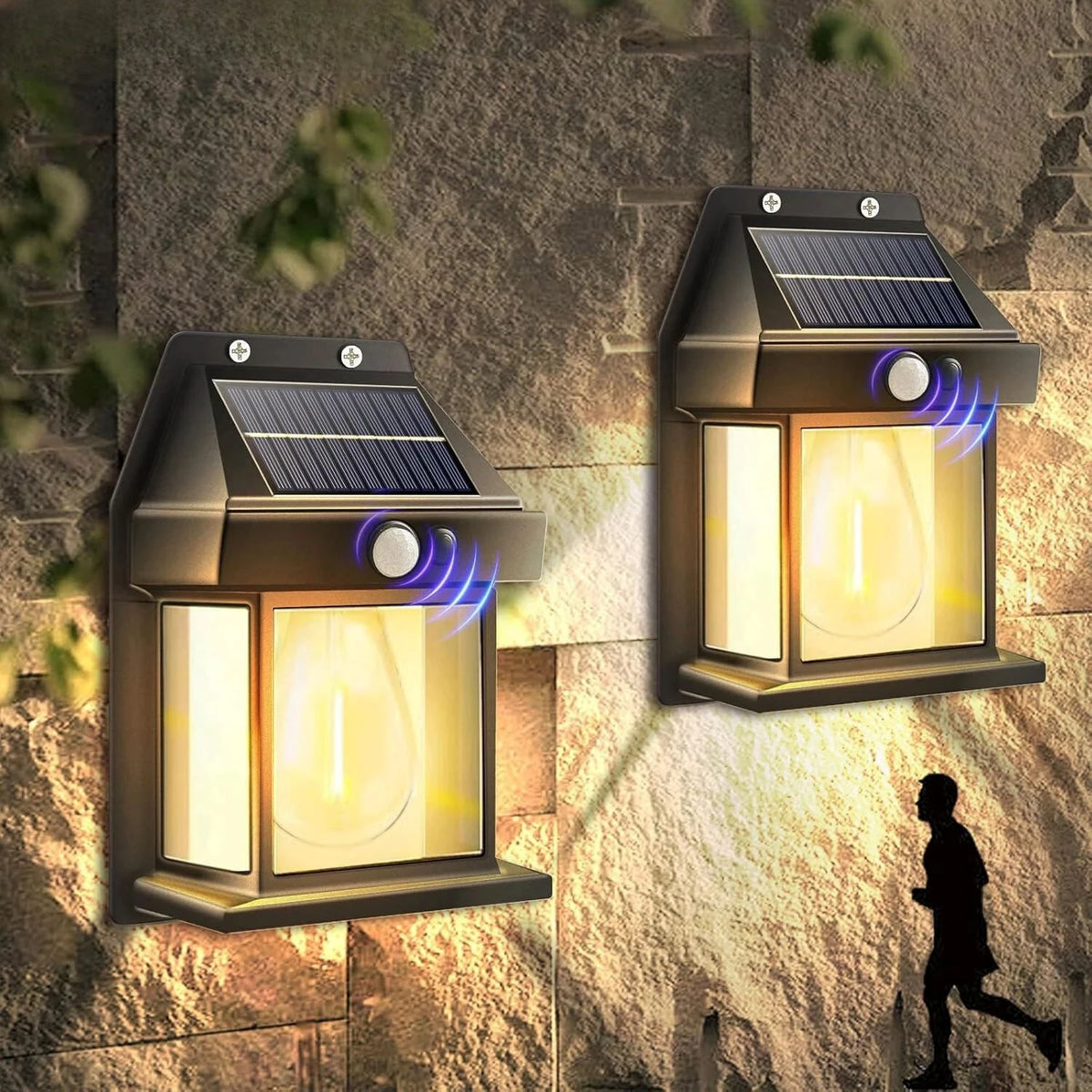 lampe solaire murale noire capteur mouvement transparent moderne panneau solaire ledextérieur jardin