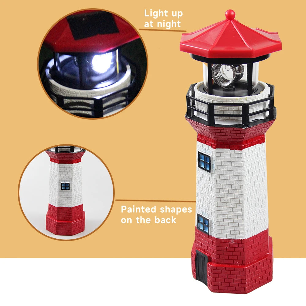 phare solaire led rouge noir decoration exterieure rotatif jardin cour patio festive