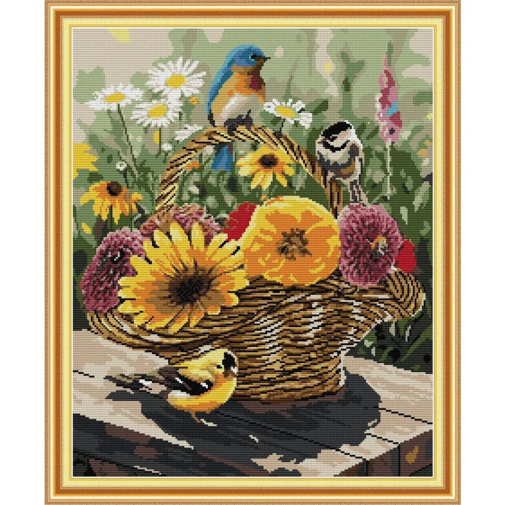broderie point croix motif fleurs oiseaux 100 coton multicolore guide