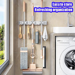porte balai mural moderne adhésif gris blanc noir Brosse balai gant serviette spray
