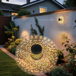 lampe solaire décorative moderne noire dorée ajourée florale ip65 extérieure jardin terrace