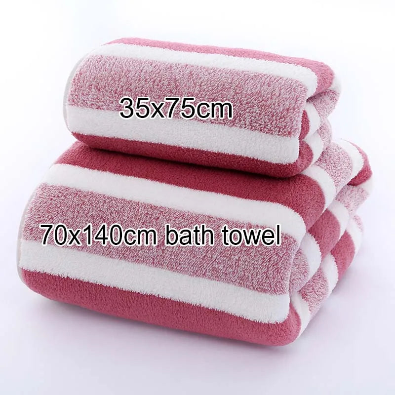 serviettes bain microfibre rayées séchage rapide 35x75cm 70x140cm gris rose bleu classique noël absorbantes