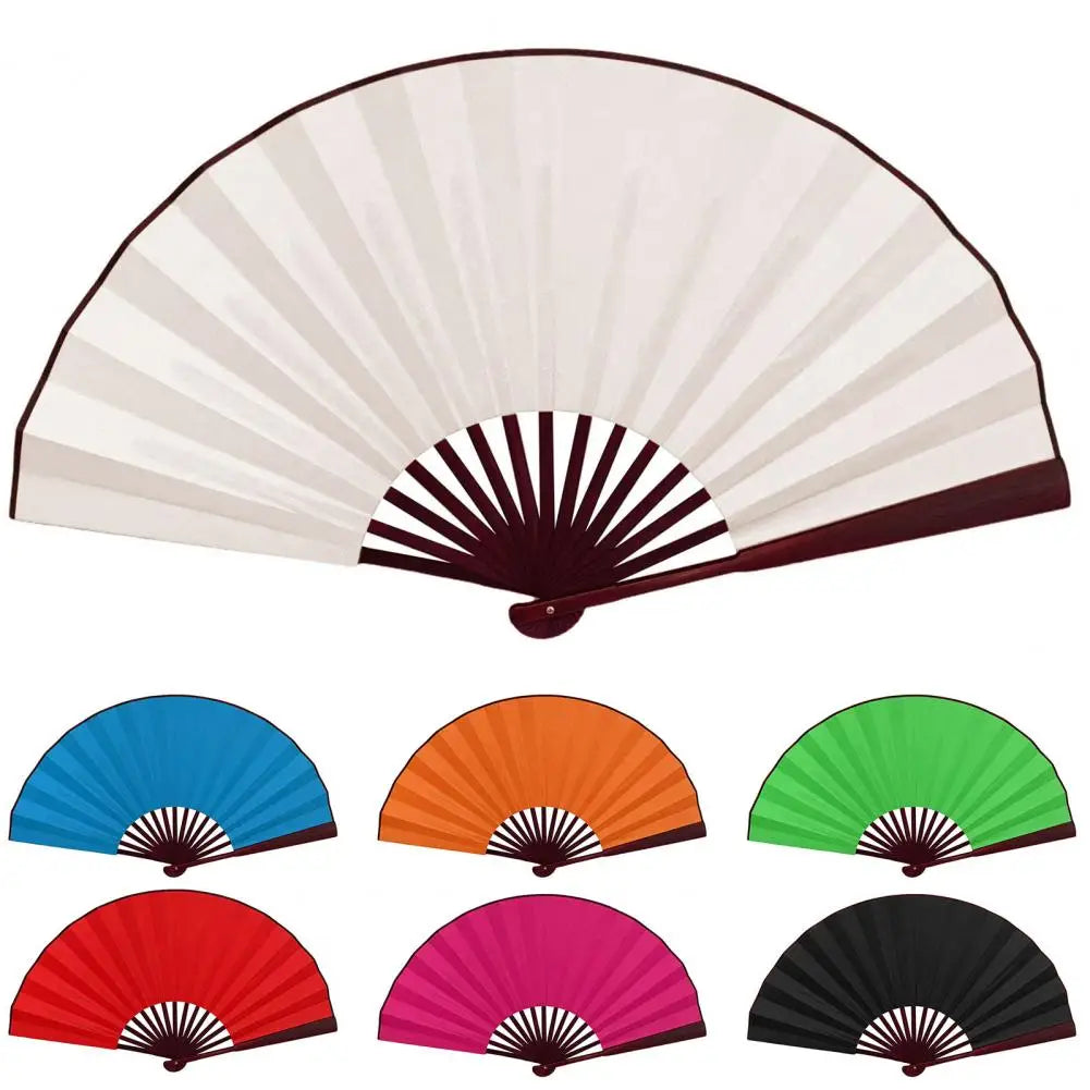 éventail pliant bambou rayures orange blanc rouge vert noir classique poignée bois rangement