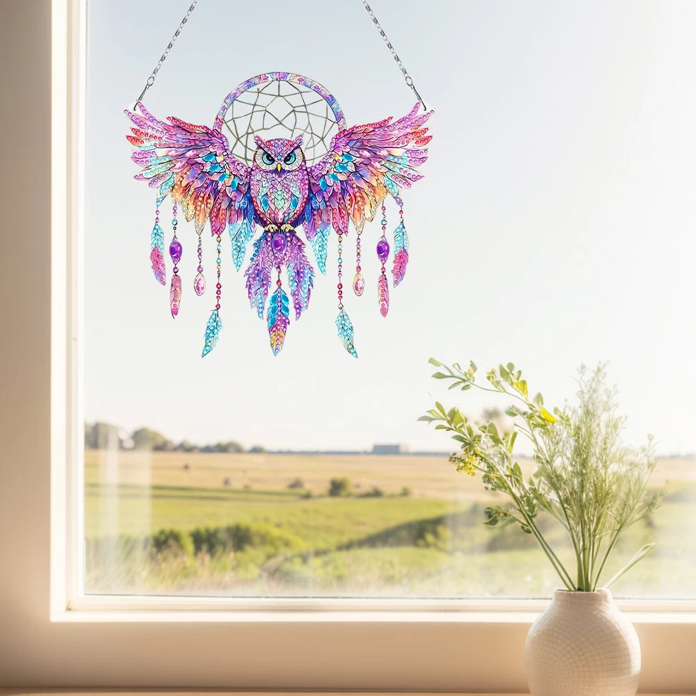 attrape rêves boho plumes fleurs violet bleu rose or pendaison décoration intérieure artisanal