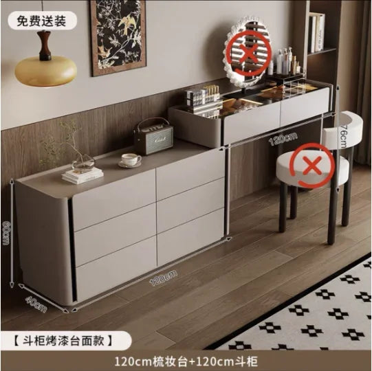 meuble rangement moderne commode tiroirs table maquillage miroir tabouret bois chêne massif beigeclair