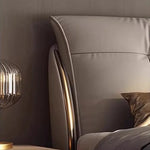 lit moderne minimaliste simili cuir beige clair pieds dorés chambre coucher