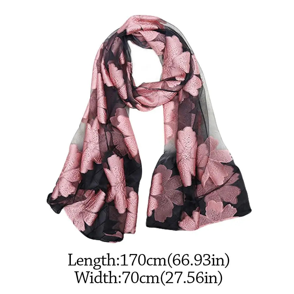 écharpe fleur printemps été femme extérieure polyester longue mode feuilles transparente