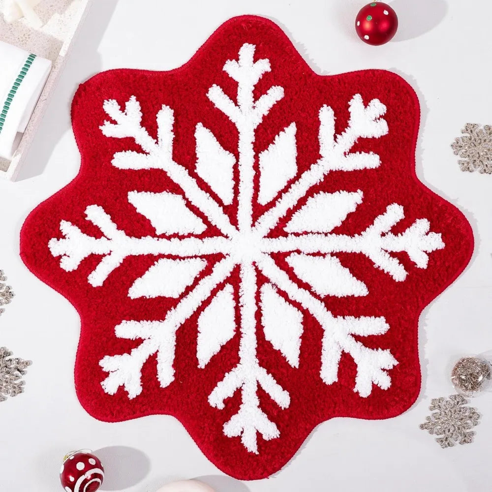 tapis rond flocons neige père noël spirale absorbant eau antidérapant intérieur decoration noel