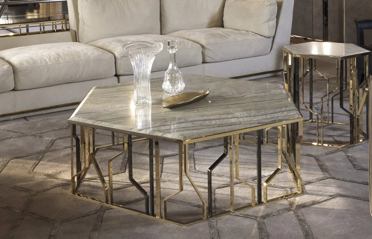 table basse moderne élégante marbre gris métal doré alliage aluminium