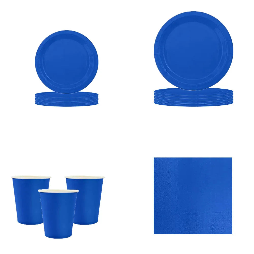 assiettes papier bleues gobelets serviettes nappe ensemble vaisselle jetable fête anniversaire mariage