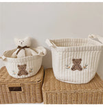 panier rangement coton brodé animaux blanc poignées amovibles respectueux environnement moderne doux