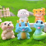 figurines animaux zodiaque résine finition mat cartoon mignon couleurs vives yeux noirs sourire rose