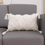 coussin carré géométrique blanc boho chic franges opaques décoration maison voiture