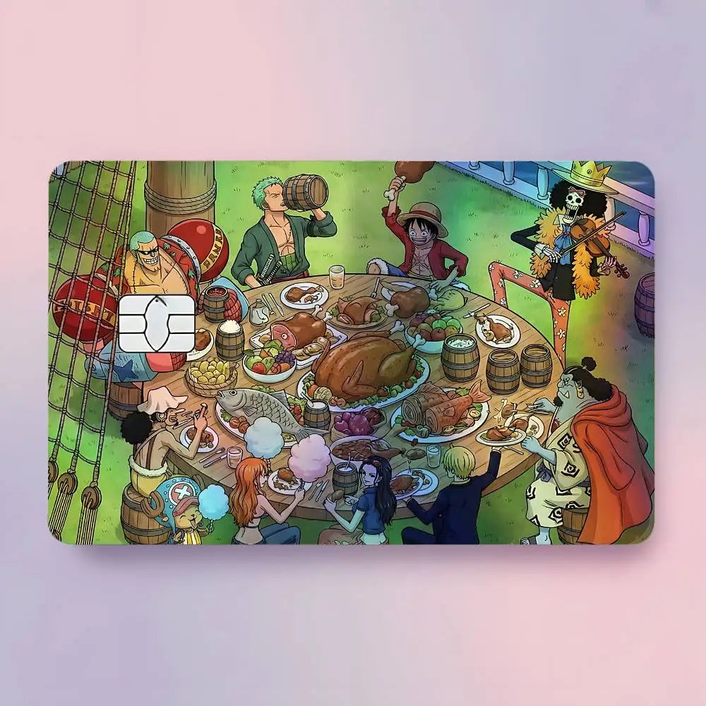 autocollants protection carte bancaire one piece anime personnages dessin animé multicolore adhésifs cartes visite