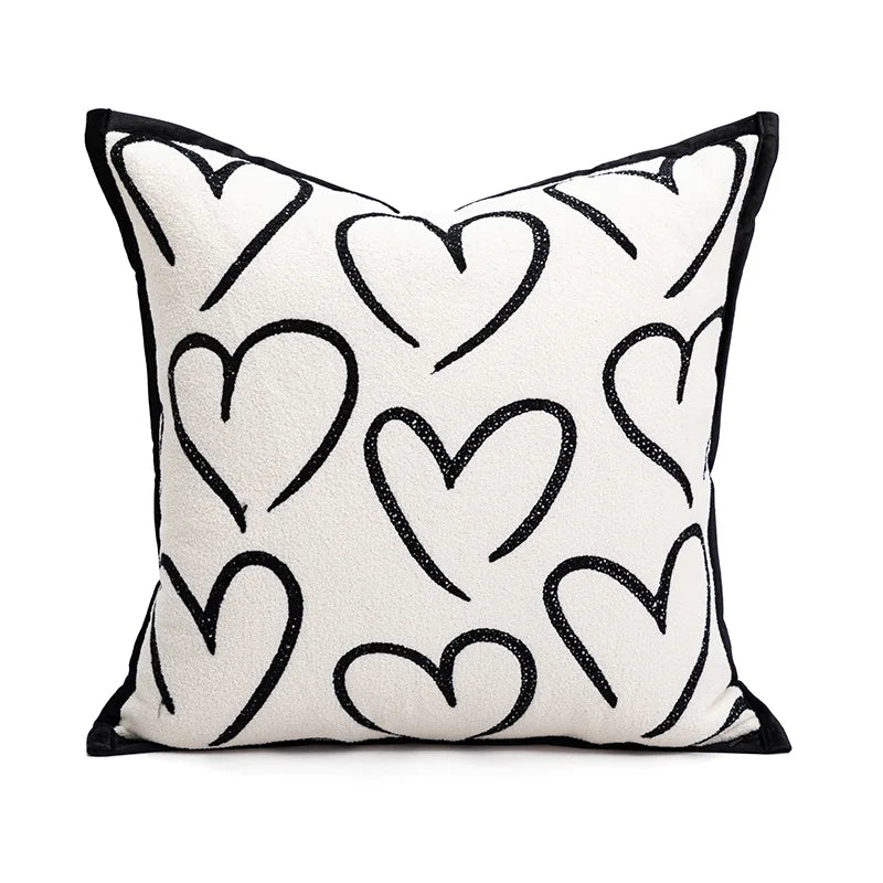housse coussin décorative carrée motif noir blanc moderne canapé salon maison