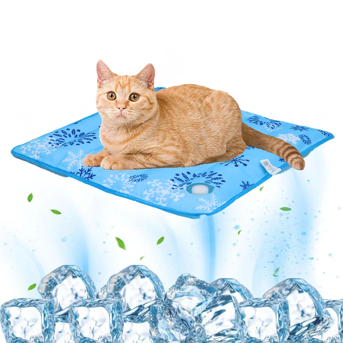 tapis rafraissant animal chat chien bleu blanc orange moderne texturé flocons neige