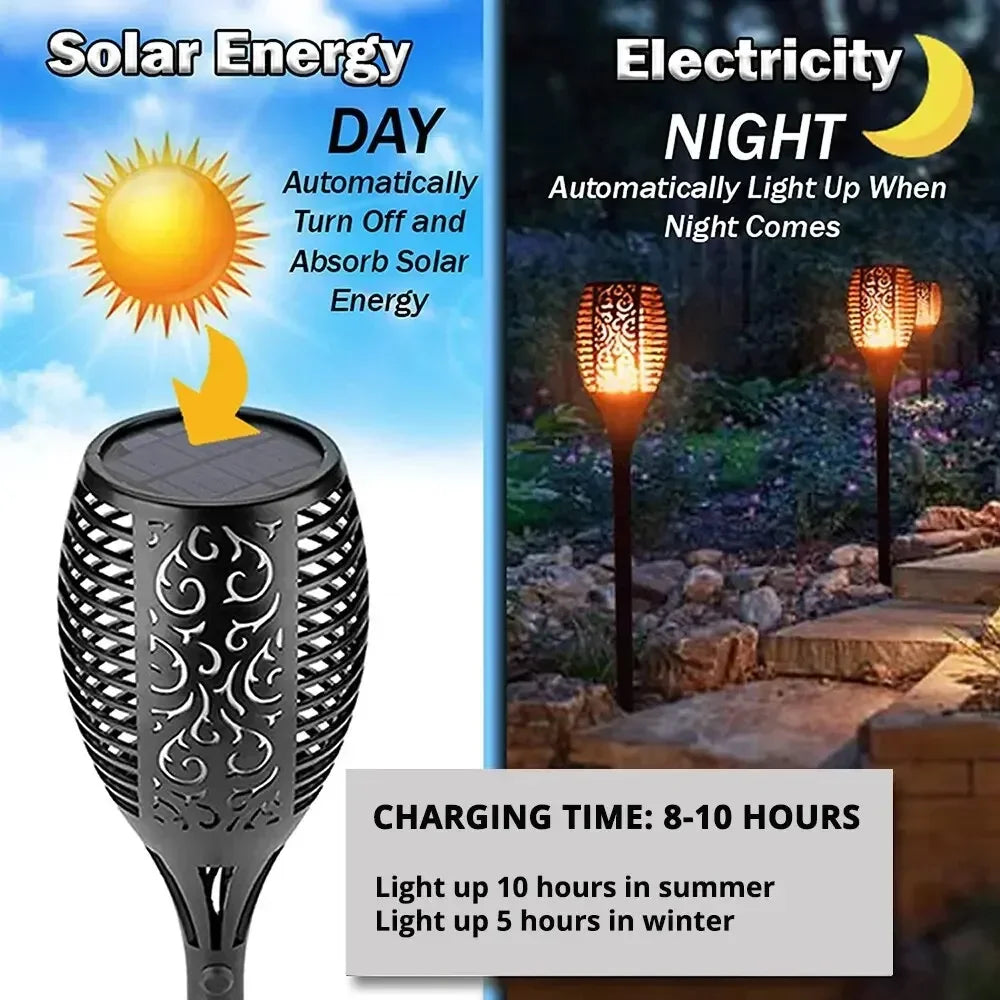 torche solaire 96 led motif floral moderne batterie intégrée ip65 fixation tringle