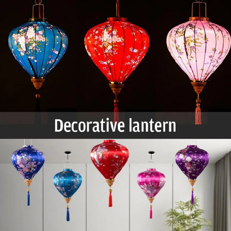 lanternes décoratives fleurs feuilles bleu rouge rose violet translucides traditionnelles crochets franges fête noël
