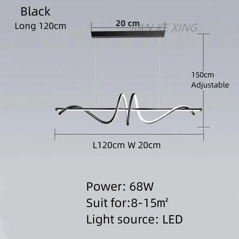 lampe suspendue moderne ondulé noir doré 100cm 120cm led 48w 68w