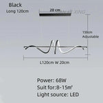 lampe suspendue moderne ondulé noir doré 100cm 120cm led 48w 68w