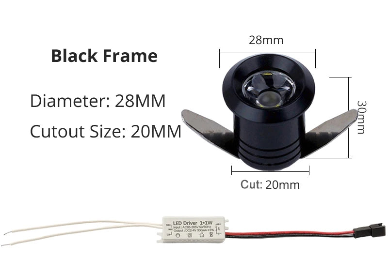 projecteur led blanc noir argent moderne 1w 28mm 30mm opaquet