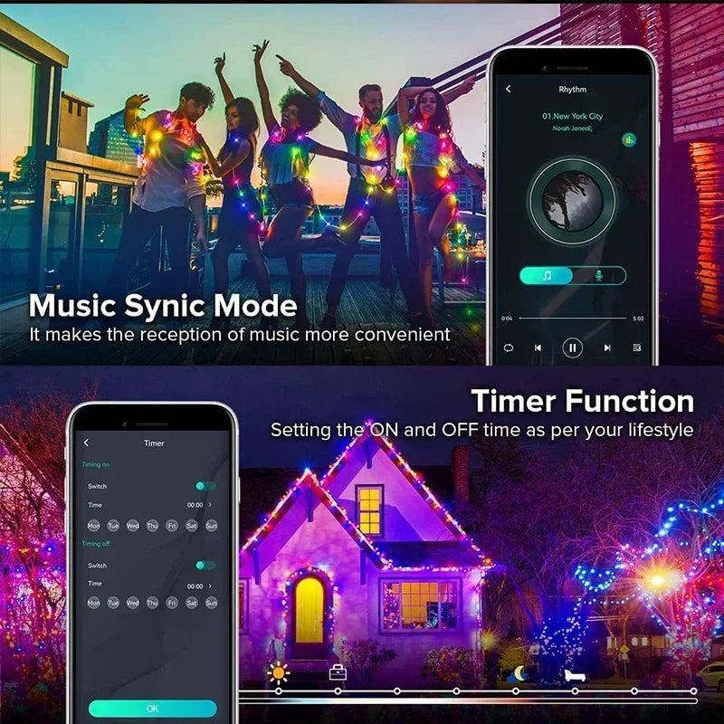 guirlande led multicolore bluetooth noel decoration diy partie exterieur maison