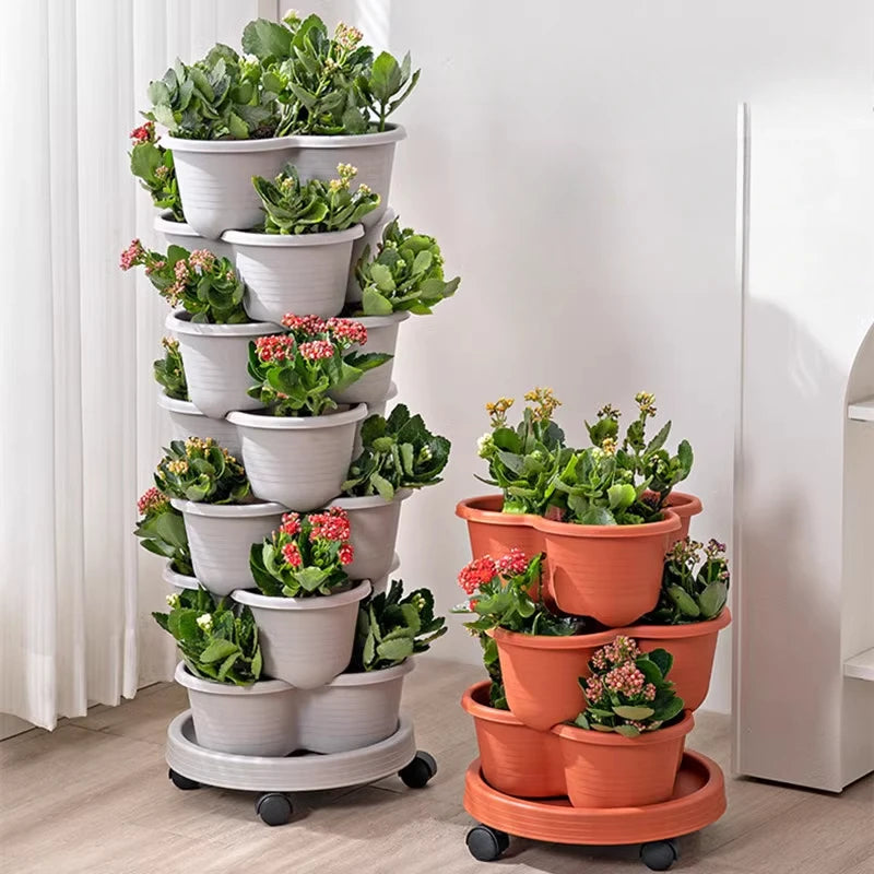 pot fleurs empilables plastique plateau roulettes balcon jardin intérieur moderne blanc