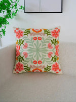 housse coussin brodé motif floral fleurs colorées polyester carré décoratif