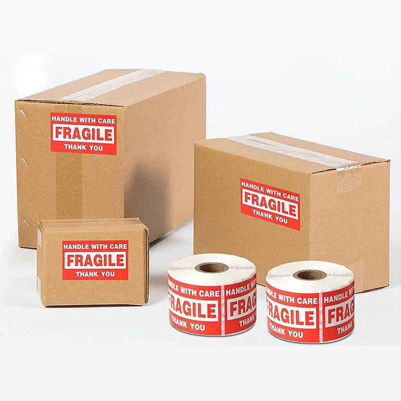 étiquettes fragile rouge blanche handle with care thank you classique opaques diverses tailles inclusées