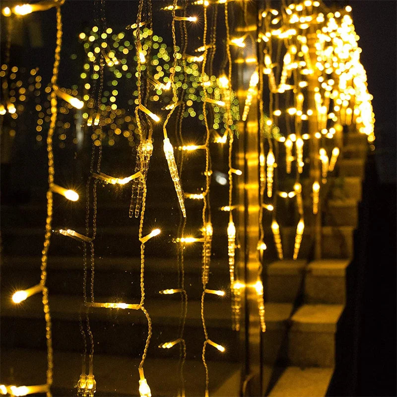 guirlande lumineuse solaire icicles blanc jaune moderne 96 led 162 led clips auto festiveextérieur