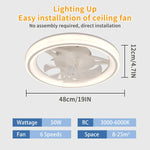 ventilateur lumière led blanc floral moderne vitesses éclairage ajustable 3000k 6500k