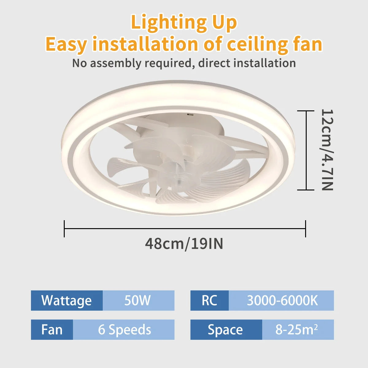 ventilateur lumière led blanc floral moderne vitesses éclairage ajustable 3000k 6500k