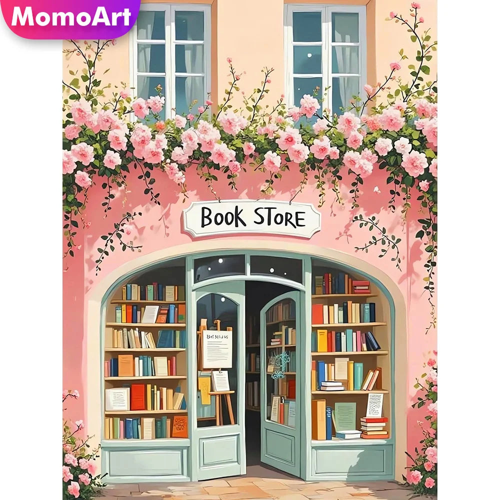 kit broderie point croix librairie roses fleurs livres classique fil couleur toile imprimée romantique