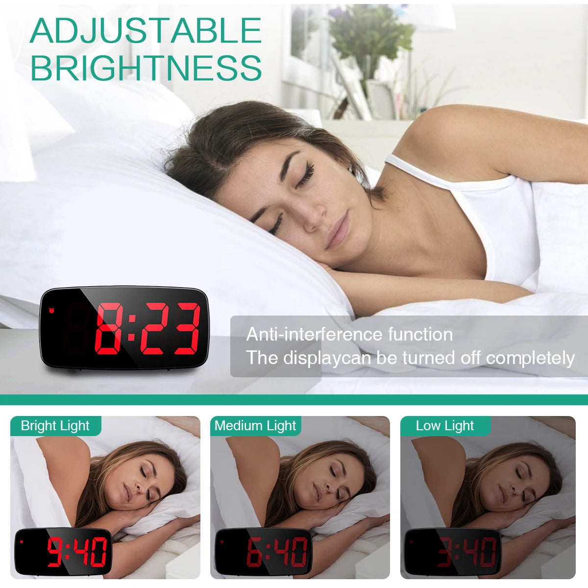 horloge numérique écran led rouge contrôle vocal mode nuit moderne