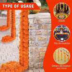 guirlande pompons orange jaune décoration intérieure maison festive halloween diwali pelucheuse ronde PVC