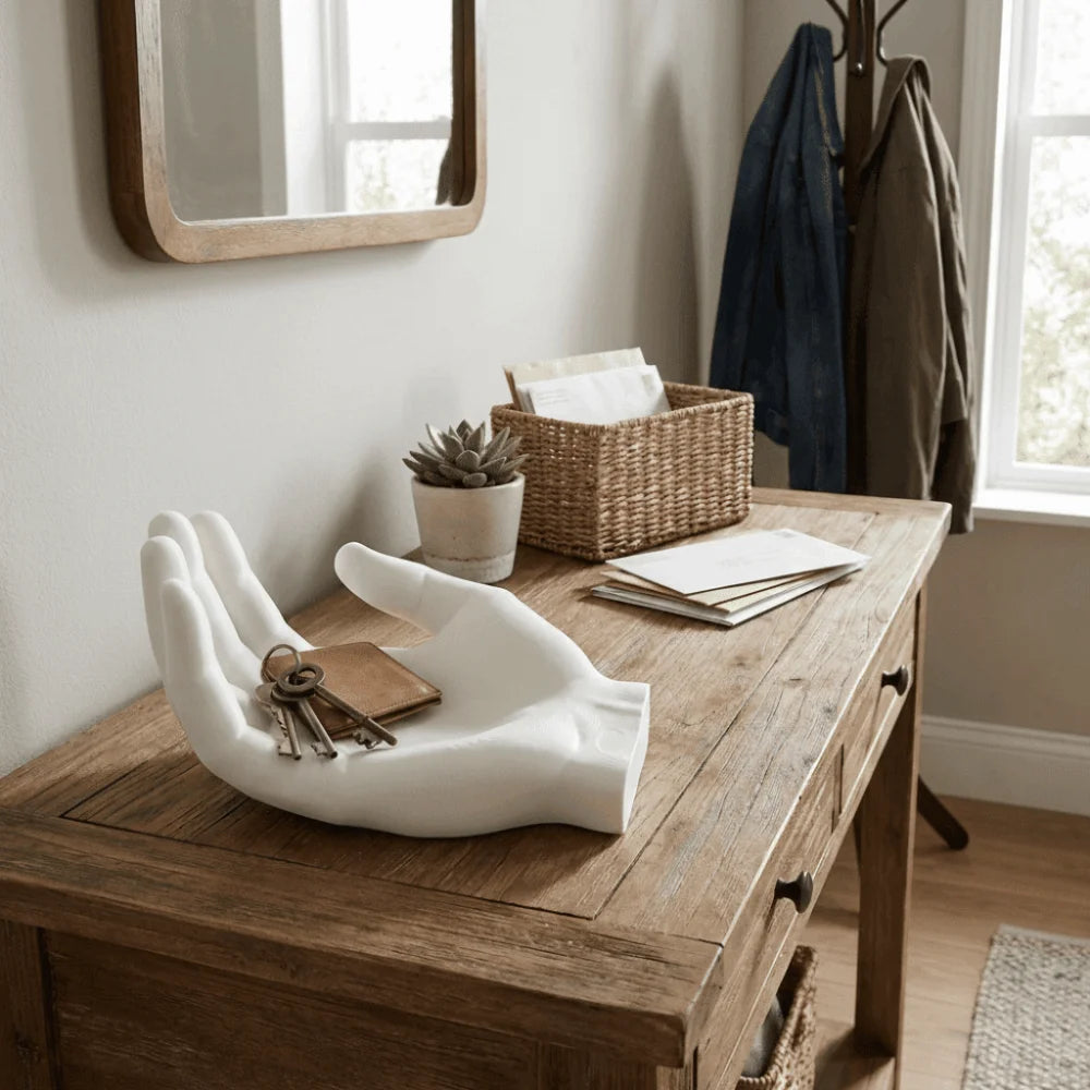 support rangement main ouverte moderne blanc abricot noir bijoux accessoires clés porte clés
