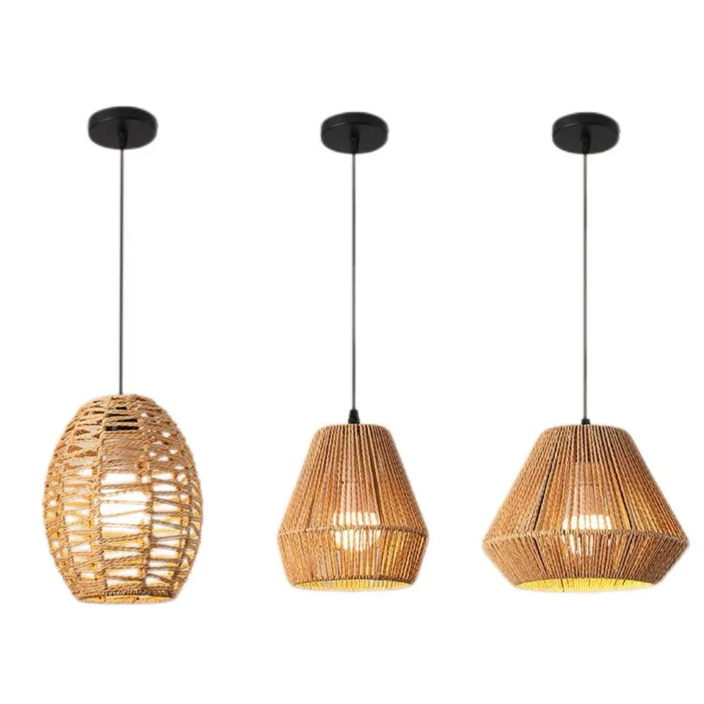 lampe suspendue moderne rustique tissage rotin naturel beige e27 led semi encastrée