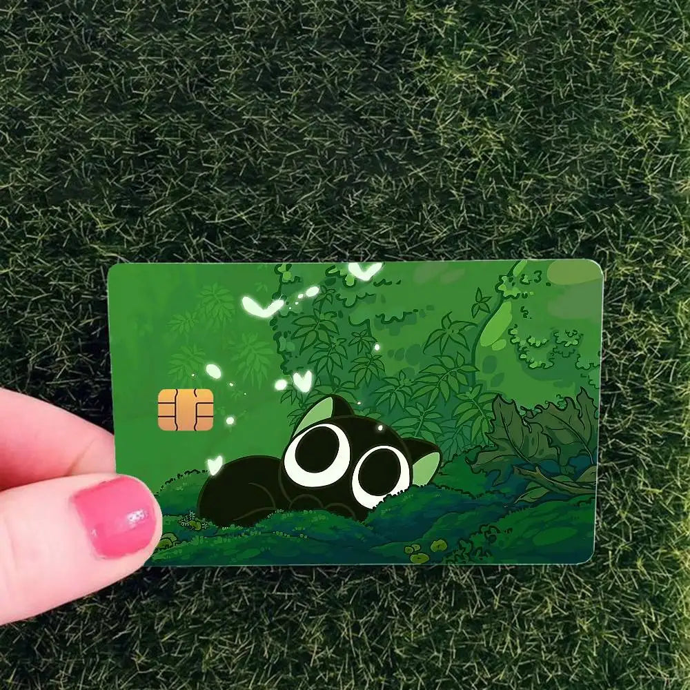cartes credit personnalisables illustration chats noirs blancs fond nature adhésif inclusion fourrure animé collectionneau