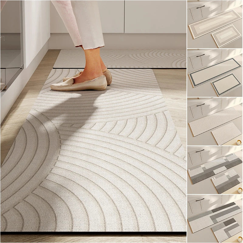 tapis sol gris blanc rayé antidérapant polyester flocage moderne minimaliste usage intérieur extérieur