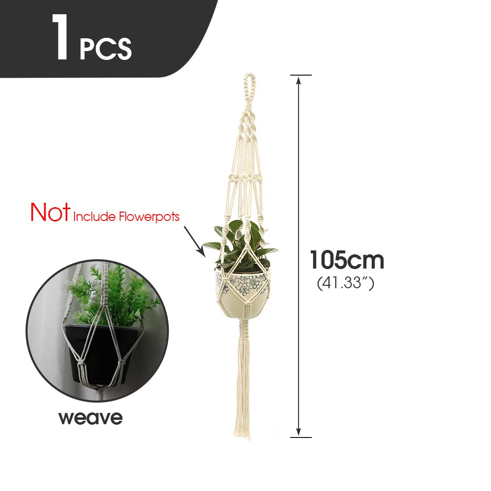 support plante suspendue macramé blanc fait main décoration jardin intérieur boho corde coton